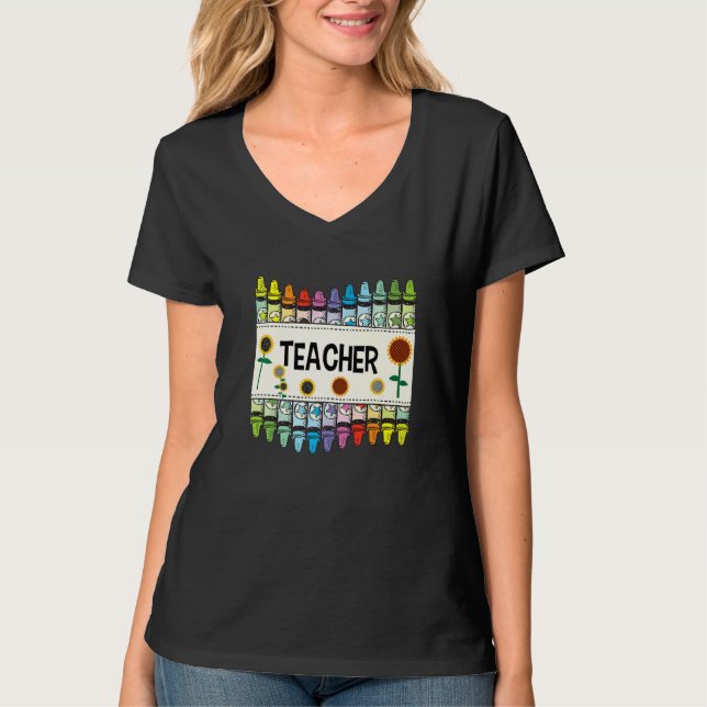 T-shirt Crayons And Flower Teaching  Teacher (Devant)