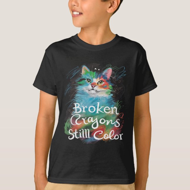 T-shirt Crayons cassés Couleur encore Chat Enseignant Soin (Devant)