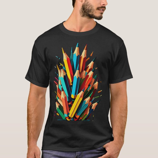 T-shirt Crayons couleur de l'enseignant Retour à l'enseign (Devant)