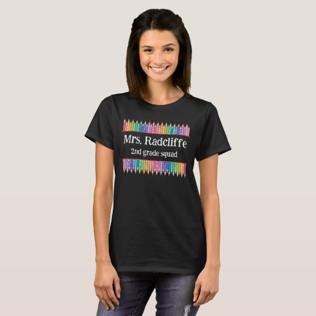 T-shirt Crayons de couleur étoiles Nom de l'enseignant (Devant entier)
