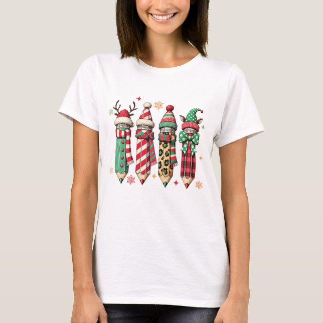 T-shirt Crayons Emmitouflés Colorés Festifs Professeur (Devant)