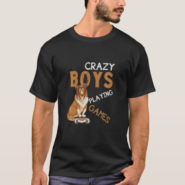 T-shirt Crazy Boys Jouer Jeux Vidéogame Afghan Hound Do (Devant)