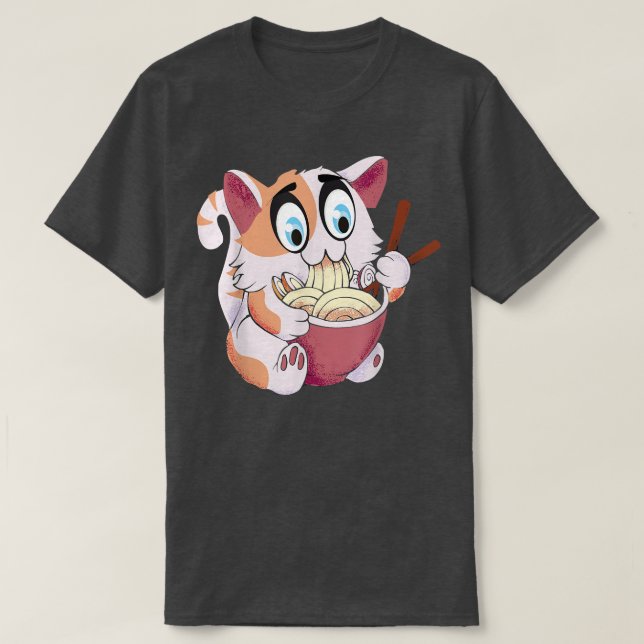 T-shirt Crazy Cat Freaking Cat Isst Ramen Pasta Soup Kitte (Design devant)