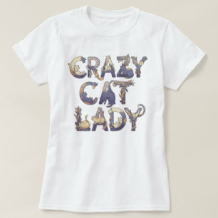 T-shirt Crazy Cat Lady Blanc