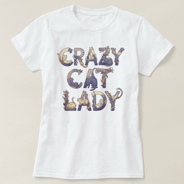 T-shirt Crazy Cat Lady Blanc (Design devant)