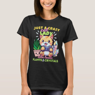 T-shirt Crazy Cat Lady Qui Aime Plante Jeu & Crystals
