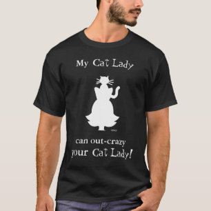 T-shirt Crazy Chat Lady Silhouette Montre Feline Sur La Tê