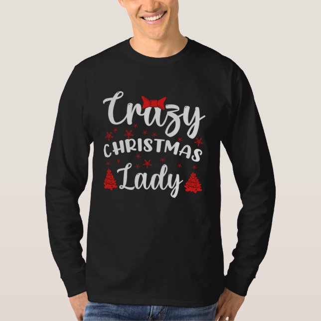 T-shirt Crazy Christmas Lady Buffalo Plaid Red  Xmas (Devant)