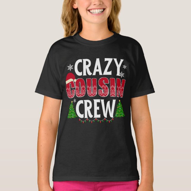 T-shirt Crazy Cousin Crew Noël mignon Père Noël Correspond (Devant)