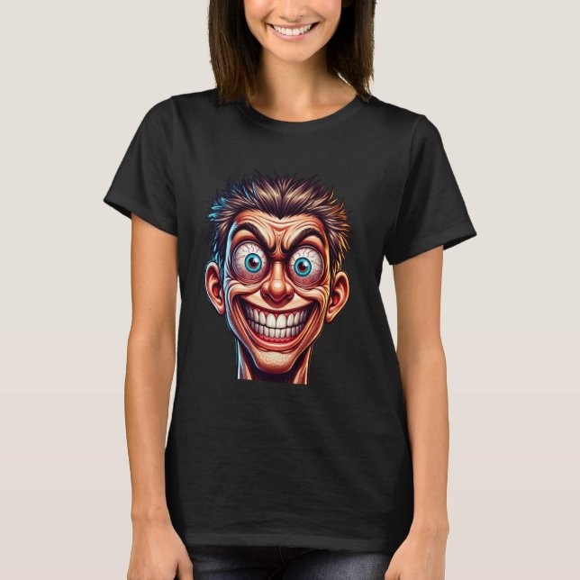 T-shirt Crazy Grinning Face Avec Oeil Sauvage Nsfw Comic E (Devant)