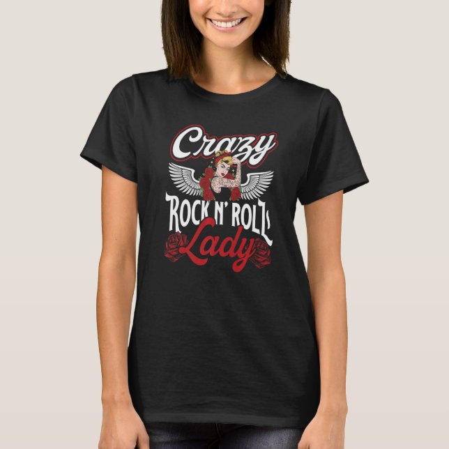 T-shirt Crazy Rock N´Roll Lady  Rockabella Premium (Devant)