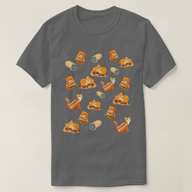 T-shirt Crazy Space Cat Food Tee, Pizza, Taco, Hamburger,  (Design devant)
