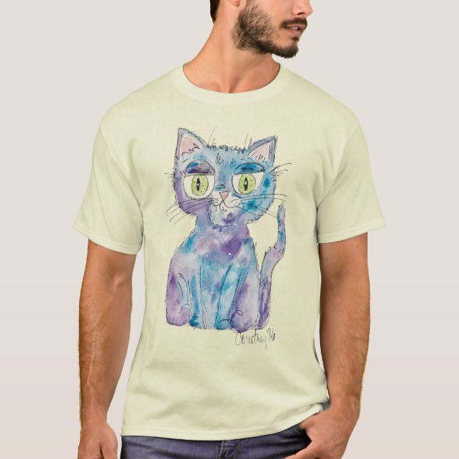 T-shirt Crazy watercolor cat (Devant)