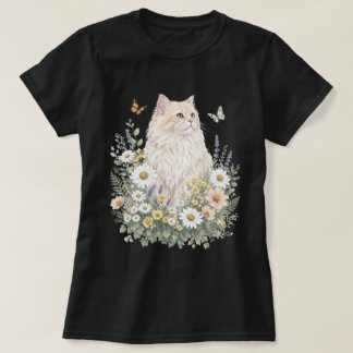 T-shirt Cream Cat Wildflower Botanical Art