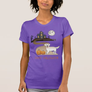 T-shirt Cream Golden Retriever Et Halloween Maison Hantée