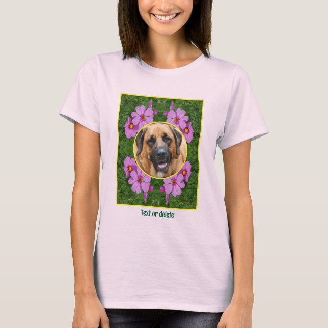 T-shirt Create Your Own Pet Photo Pink Cosmos Flowers  (Devant)