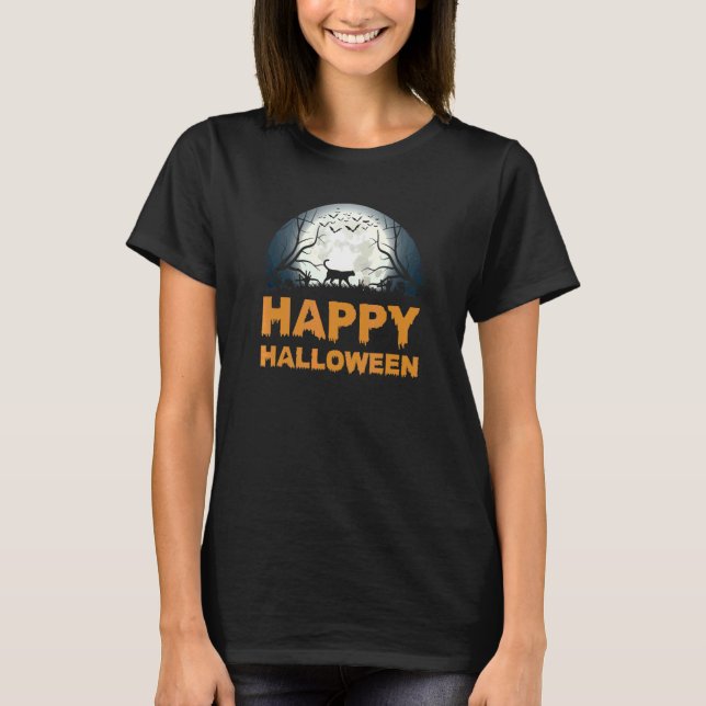 T-shirt Création de chat de lune d'Halloween effrayant pou (Devant)
