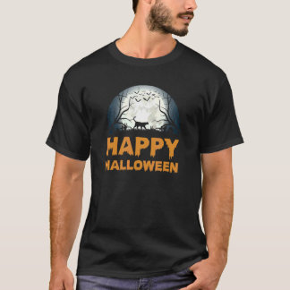 T-shirt Création de chat de lune d'Halloween effrayant pou