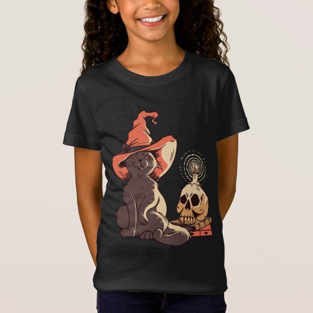 T-Shirt Création de chatte sorcière mignonne (Devant)