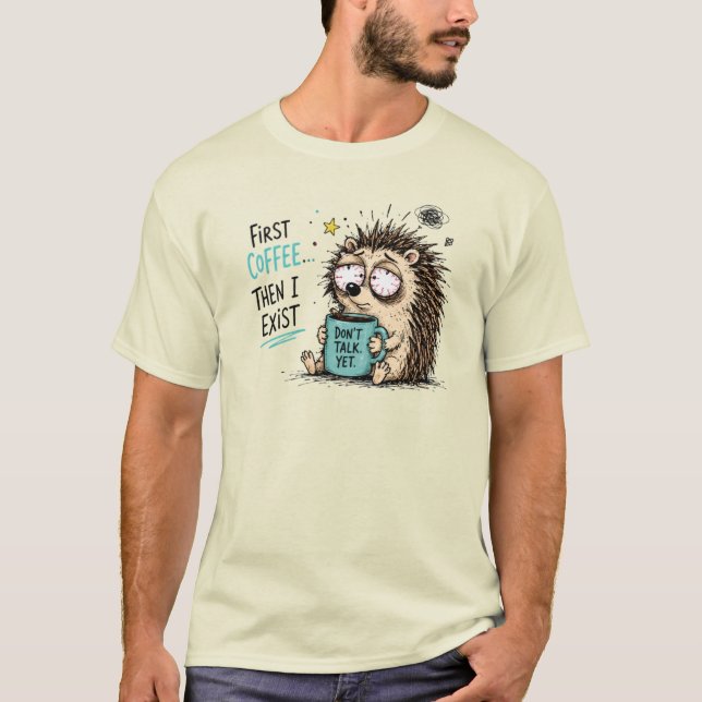 T-shirt Création drôle de hérisson amateur de café  (Devant)