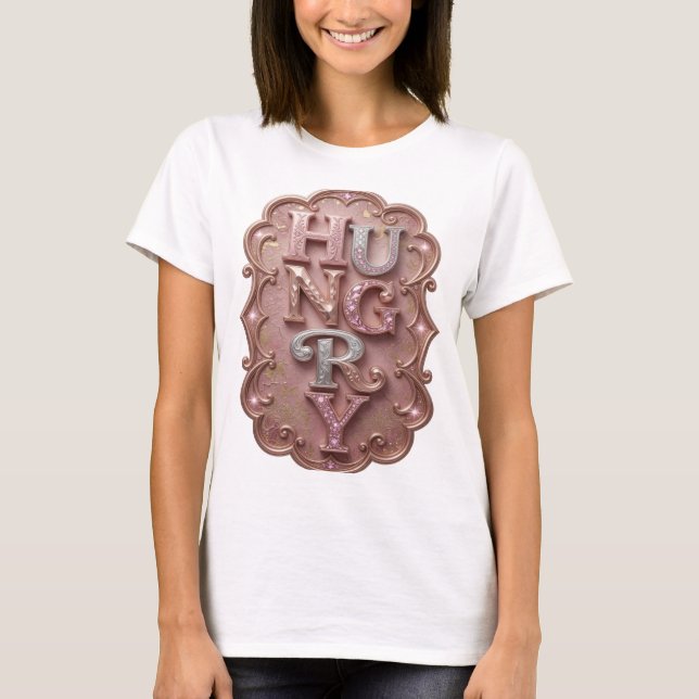 T-shirt Création graphique argentée tendance HUNGRY (Devant)