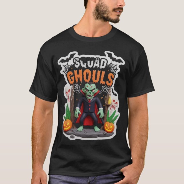 T-shirt Création ludique Halloween avec citrouille vampire (Devant)
