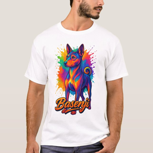 T-shirt Création Pop Art vibrante de Basenji (Devant)