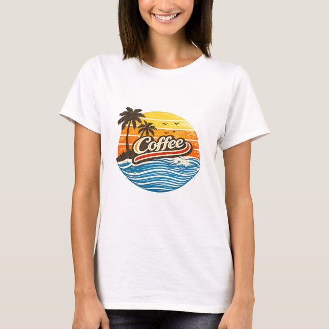 T-shirt Création Rétro Coucher de Soleil Café (Devant)