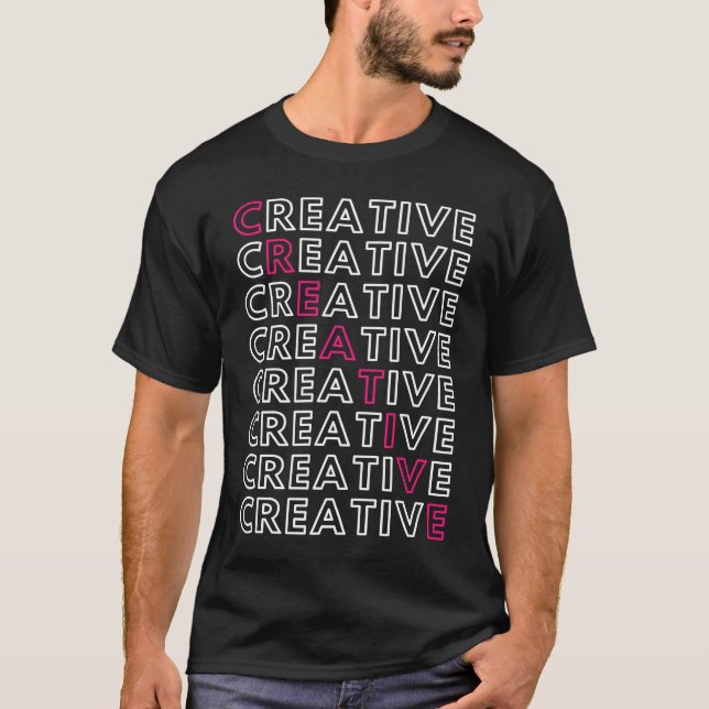 T-shirt Creative Crossword Box with Pink and White Letters (Devant)