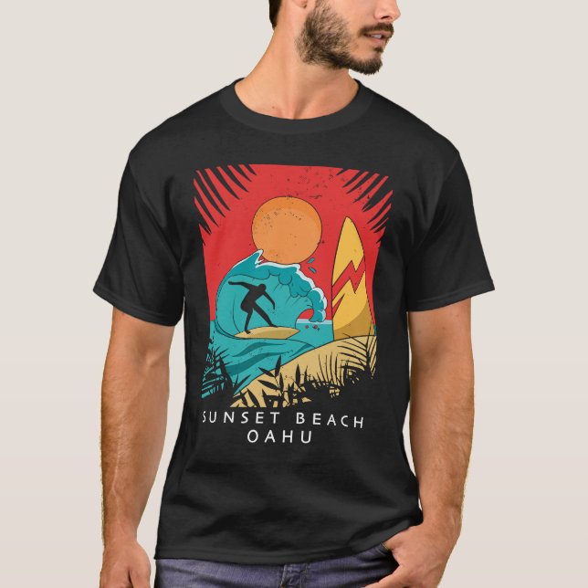 T-shirt Creative Sunset Beach Travel Surf Palm Tree Oa (Devant)