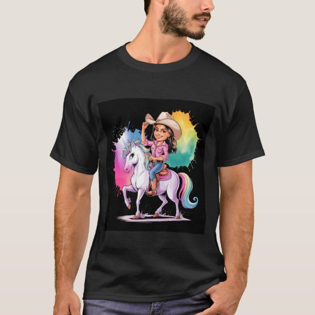 T-shirt Créature de fable licorne avec cowgirl (Devant)