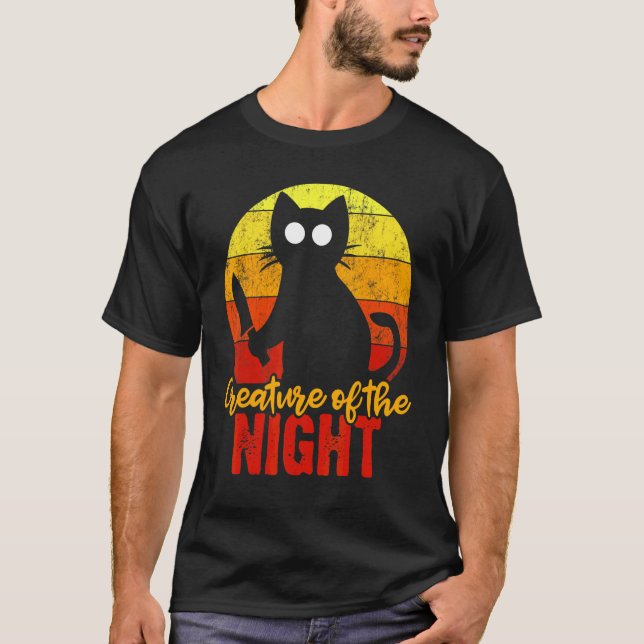 T-shirt Créature de la nuit Chat Gory Halloween sanglant (Devant)