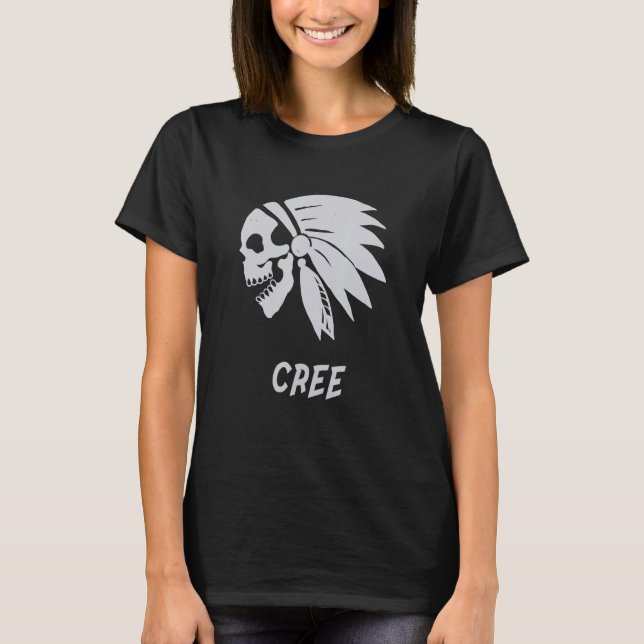 T-shirt Cree Native American Indian Born Freedom Evil Skul (Devant)