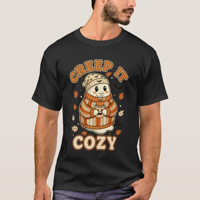 T-shirt Creep It Cozy Halloween Ghost Pumpkin Spice Fall (Devant)