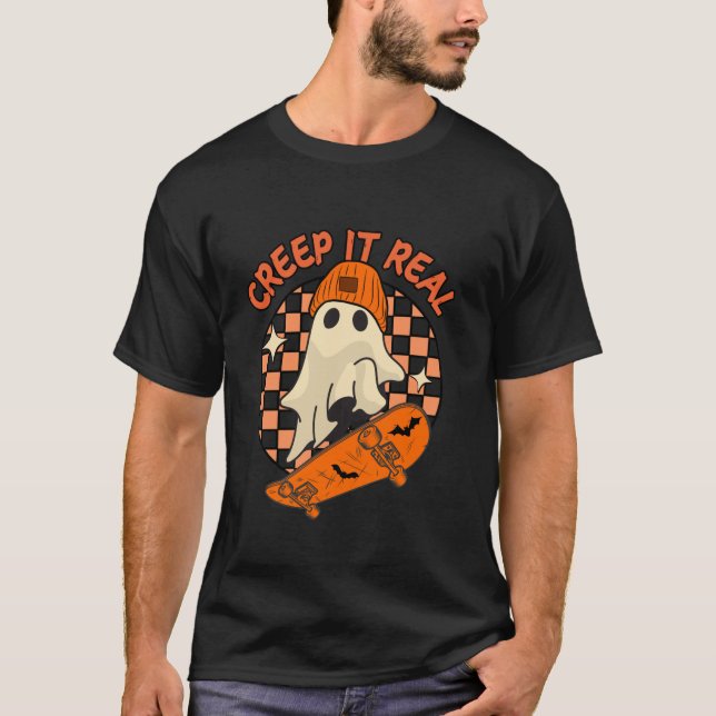 T-shirt Creep It Real Ghost Skateboard Halloween Boy Fall (Devant)
