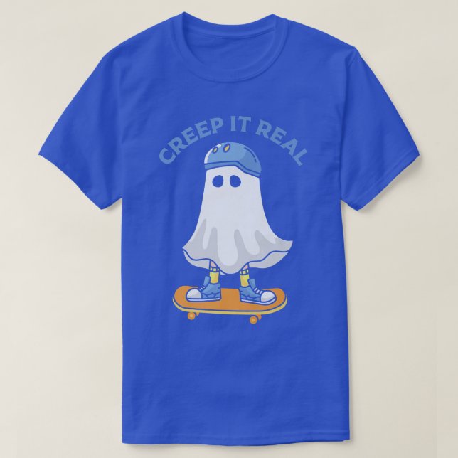 T-shirt Creep it Real Ghost Skateboard Retro Cute Hallowee (Design devant)