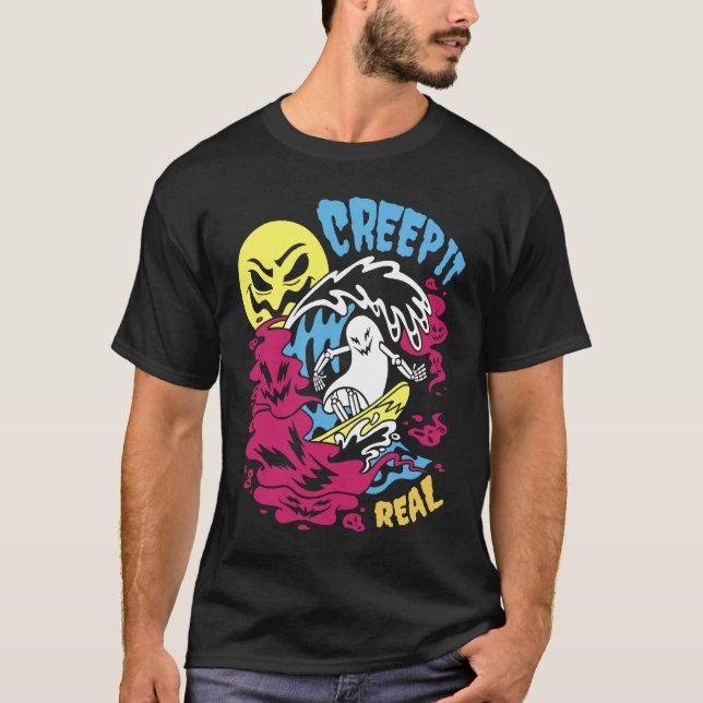 T-shirt Creep It Real Halloween Men Women Kids Surfing Gho (Devant)