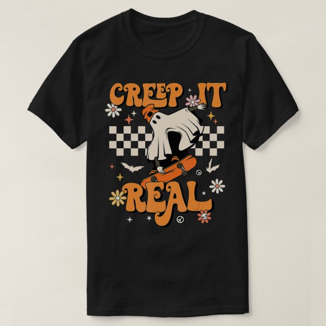 T-shirt Creep It Real Retro Halloween Party Drôle Fantôme  (Design devant)
