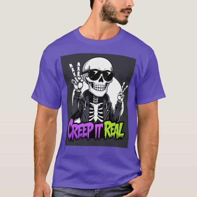 T-shirt Creep It Real - Skeleton Cool Halloween (Devant)