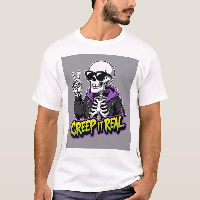 T-shirt Creep It Real - Skeleton Cool Halloween 5 (Devant)