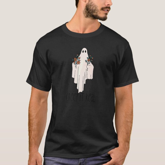 T-shirt CREEP IT VRAI Halloween Ghost avec des fleurs mème (Devant)