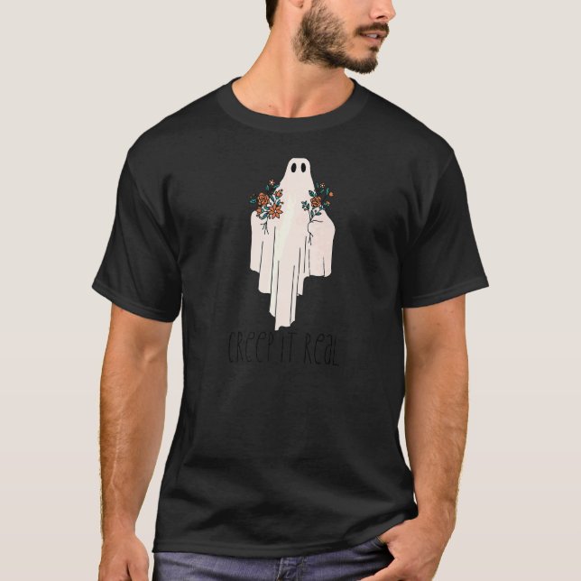 T-shirt CREEP IT VRAI Halloween Ghost avec des fleurs mème (Devant)