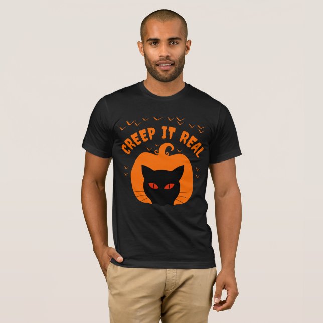 T-SHIRT CRÉÉPIT RÉEL CHAT DRÔLE HALLOWEEN (Devant entier)