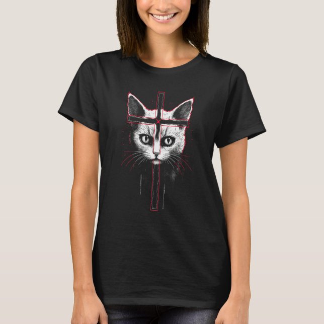 T-shirt Creepy Cute Gothic Cat Occult Satanic Pastel Goth  (Devant)