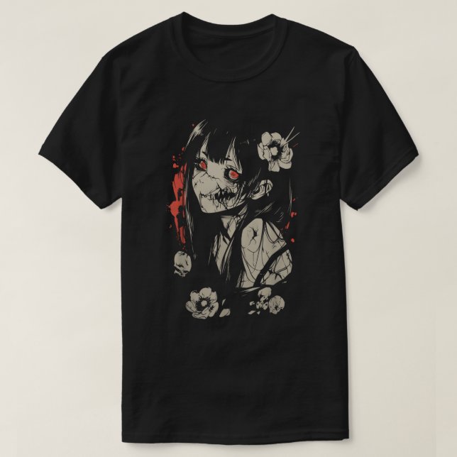 T-shirt Creepy Cute Horror Anime Girl Gothic Art (Design devant)
