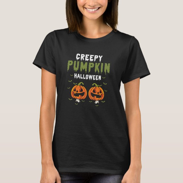 T-shirt Creepy Pumpkin Faces Halloween Spooky Jack Lantern (Devant)