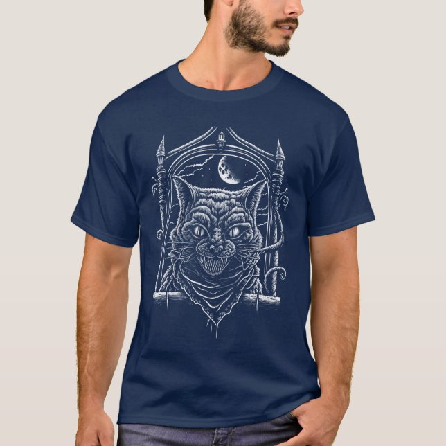 T-shirt Creepy Scary Horror Cat Art Illustration Design fa (Devant)