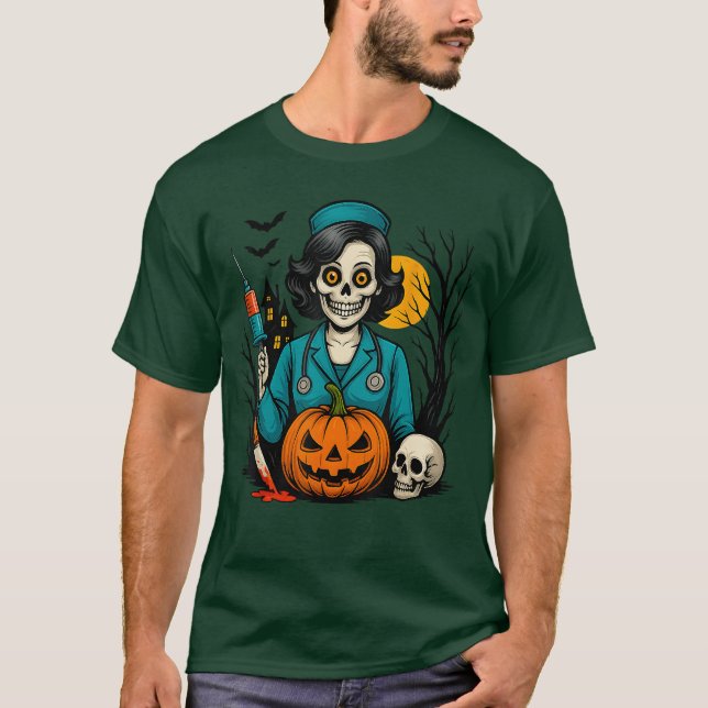 T-shirt Creepy Skeleton Nurse Halloween Costume for Horror (Devant)