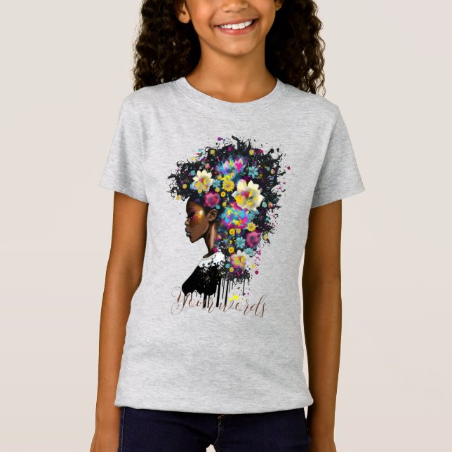 T-Shirt Créez vos propres fleurs magnifiques Fille noire (Devant)