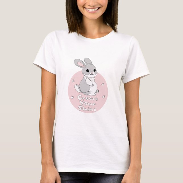T-shirt Créez Votre Brillant Kawaii Funny Bunny Pink (Devant)